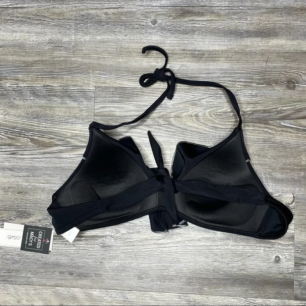 Salt + Cove Women's Black Ruffle Trimmed Push-Up Halter Bikini Swim Top Junior’s - Picture 3 of 3